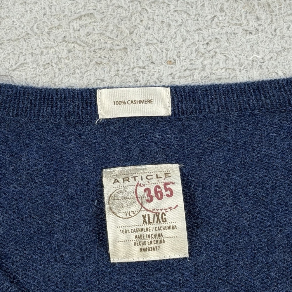 Article 365 Sweater Mens Navy 100% Cashmere V-Neck Pullover Soft Lightweight - Picture 2 of 6